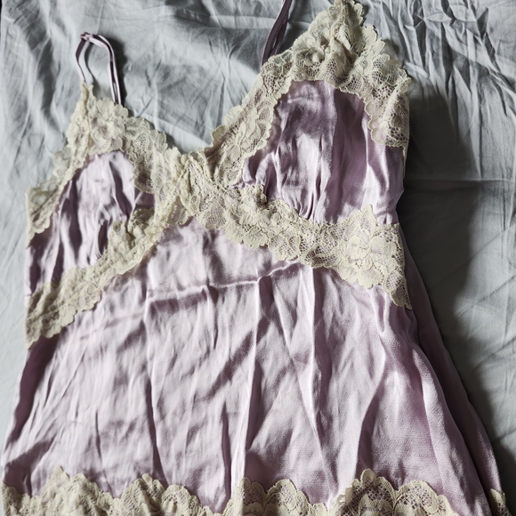 Beverly And Beck Other - Lilac Satin Lace-Trim Chemise with Cream Lace